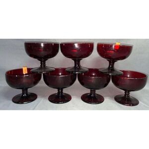 7 Anchor Hocking Style Ruby Red Footed Dessert Cups, 3″H
